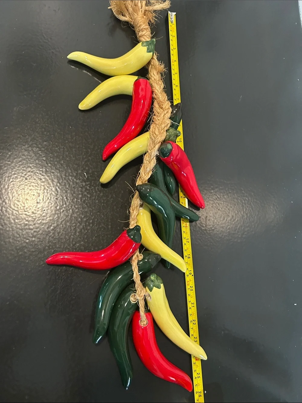 Decorative Ceramic Chili Pepper Wall Hanging – (14 peppers) Red, Yellow & Green